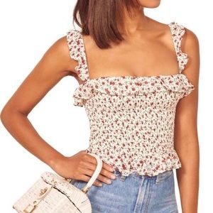 REFORMATION ALEXANDRIA CANOPY RUFFLE TRIM SMOCKED TOP SZ XL (10) RETAIL $128